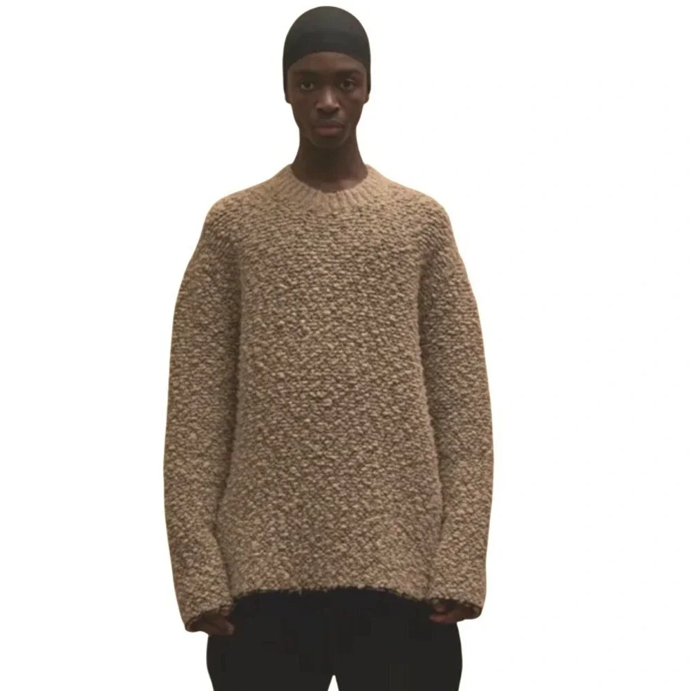 Yeezy Season 3 Men XS Tan Boucle Knit Heavyweight Oversized Sweater KW3M205